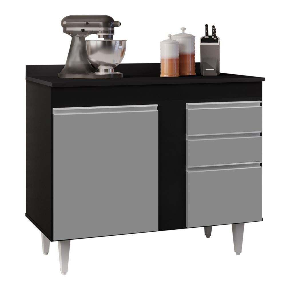 Balcão Gabinete 100cm com Tampo 2 Portas Luziania Preto/Cinza - Lumil em Oferta na Shopee