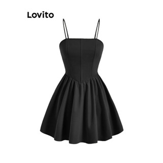 Lovito Vestido A Line Plissado Básico para Mulheres L74ED084 (Marrom/Preto)