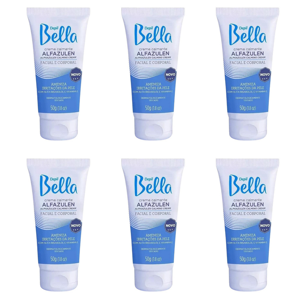 Kit 6 Unidades De Creme Calmante Alfazulen Pós Depilação Depil Bella 50 g em Oferta na Shopee