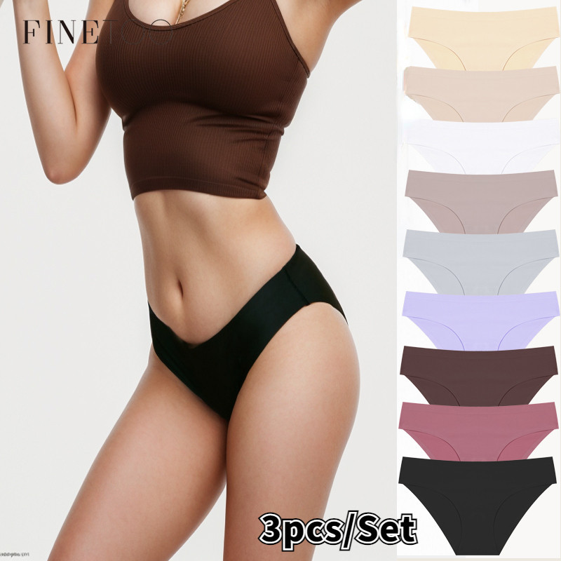 FINETOO 3/1Pcs Calcinha Feminina Sem Costura , Roupa Íntima De Cor Sólida , Lingerie Macia E Confortável em Oferta na Shopee