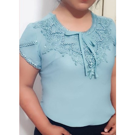 Blusa Camisa Plus Size G2 Manga Curta Renda Social Moda Evangelica Laço bordada pérola