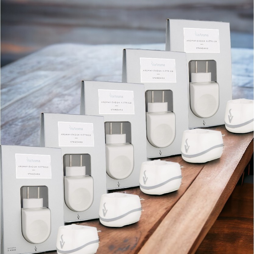 Kit ate 5 Aromatizadores Elétricos Standard Via Aroma - Preto ou Branco