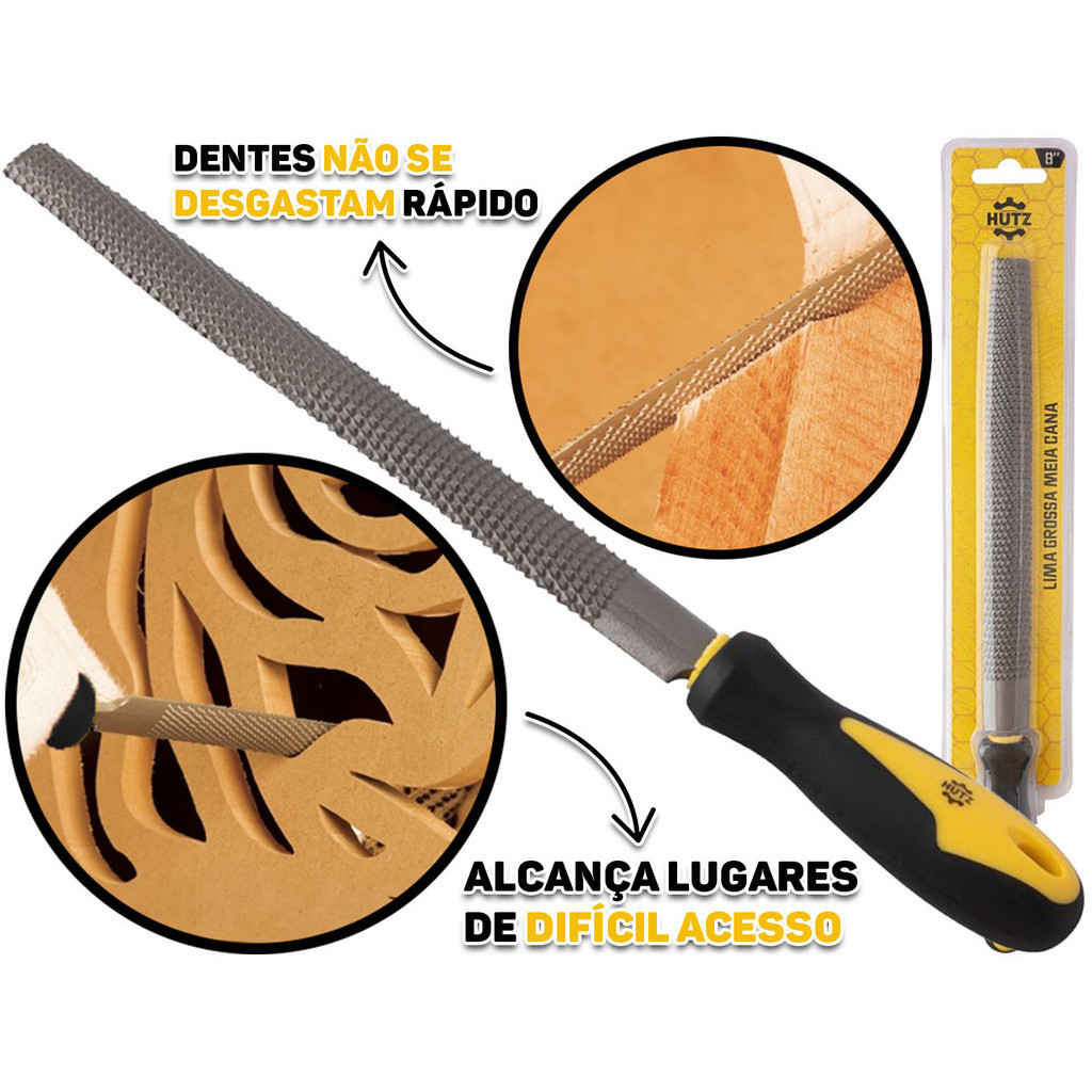 Lima Grossa Meia Cana Aço 8 Polegadas Para Madeira Cabo Emborrachado Hutz - Home & Living