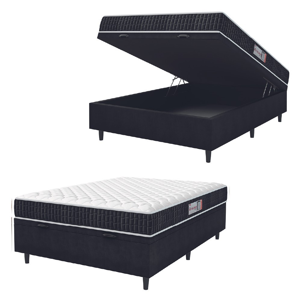 Cama Box Baú Colchão Casal Espuma D33 New Millenium 138x188x60cm Preto / Branco Hellen - Suporta até 120kg por Pessoa em Oferta na Shopee