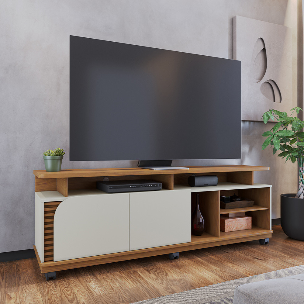 Rack para Sala De Estar TV 75 Pol com Rodízios Laguna C04 Freijó Off White - Lyam Decor