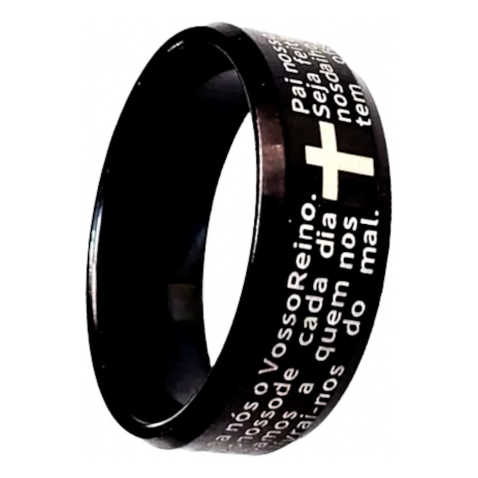 Anel Pai Nosso Preto Luxo6mm Aço Inox Reza Oracao Promocao em Oferta na Shopee