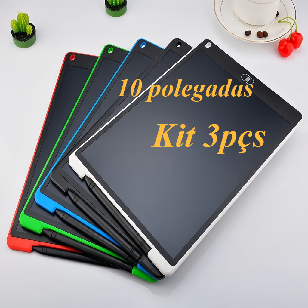 Kit 3pçs Lousa Mágica Tela Lcd Tablet Infantil 10 Polegadas De Escrever E Desenhar