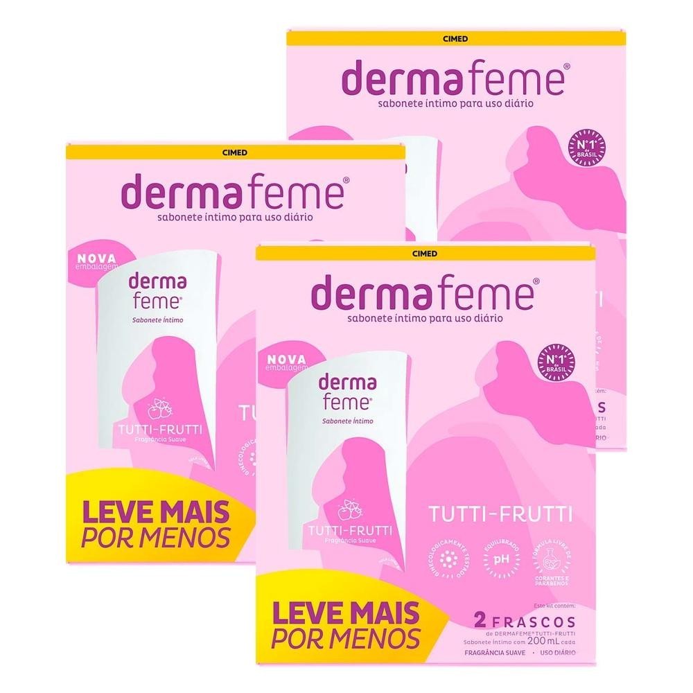 Kit c/ 3 Packs - Sabonete Íntimo Dermafeme Tutti-Frutti 200ml