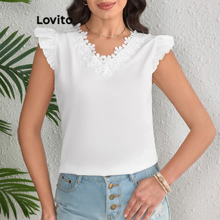 Lovito Blusa elegante lisa com babados no pescoço para mulheres LBL20538 em Oferta na Shopee