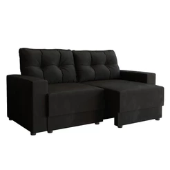Sofá 3 Lugares Retrátil Lubeck Suede Preto 180 cm