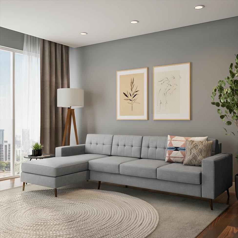 Sofá 4 Lugares Leave com Chaise Esquerdo Pé Palito Linho Cotton Cinza em Oferta na Shopee