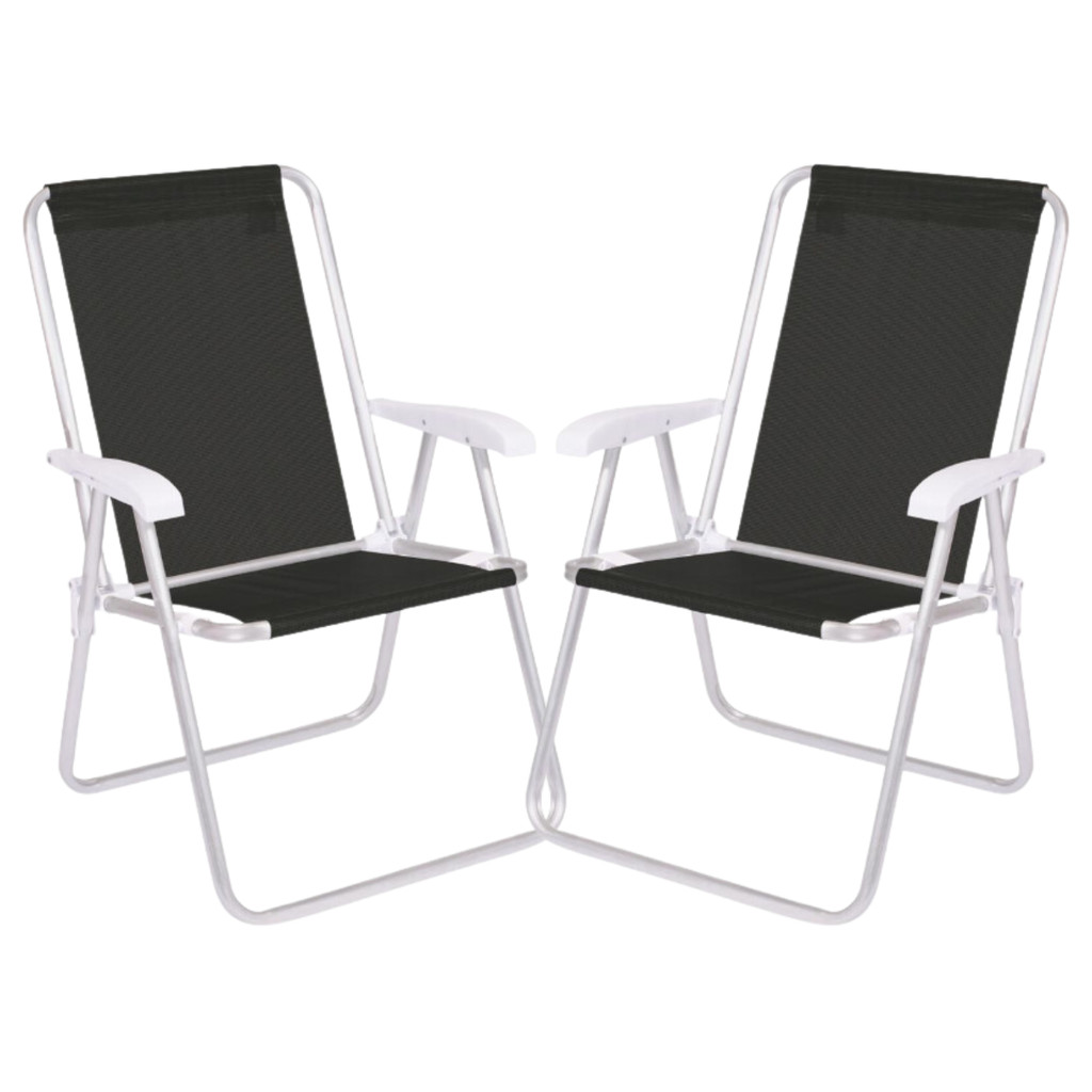 Kit 2 Cadeira Praia Conforto Braço de Plástico Alta Alumínio Preta Tela Sannet Portátil Dobrável Mor em Oferta na Shopee