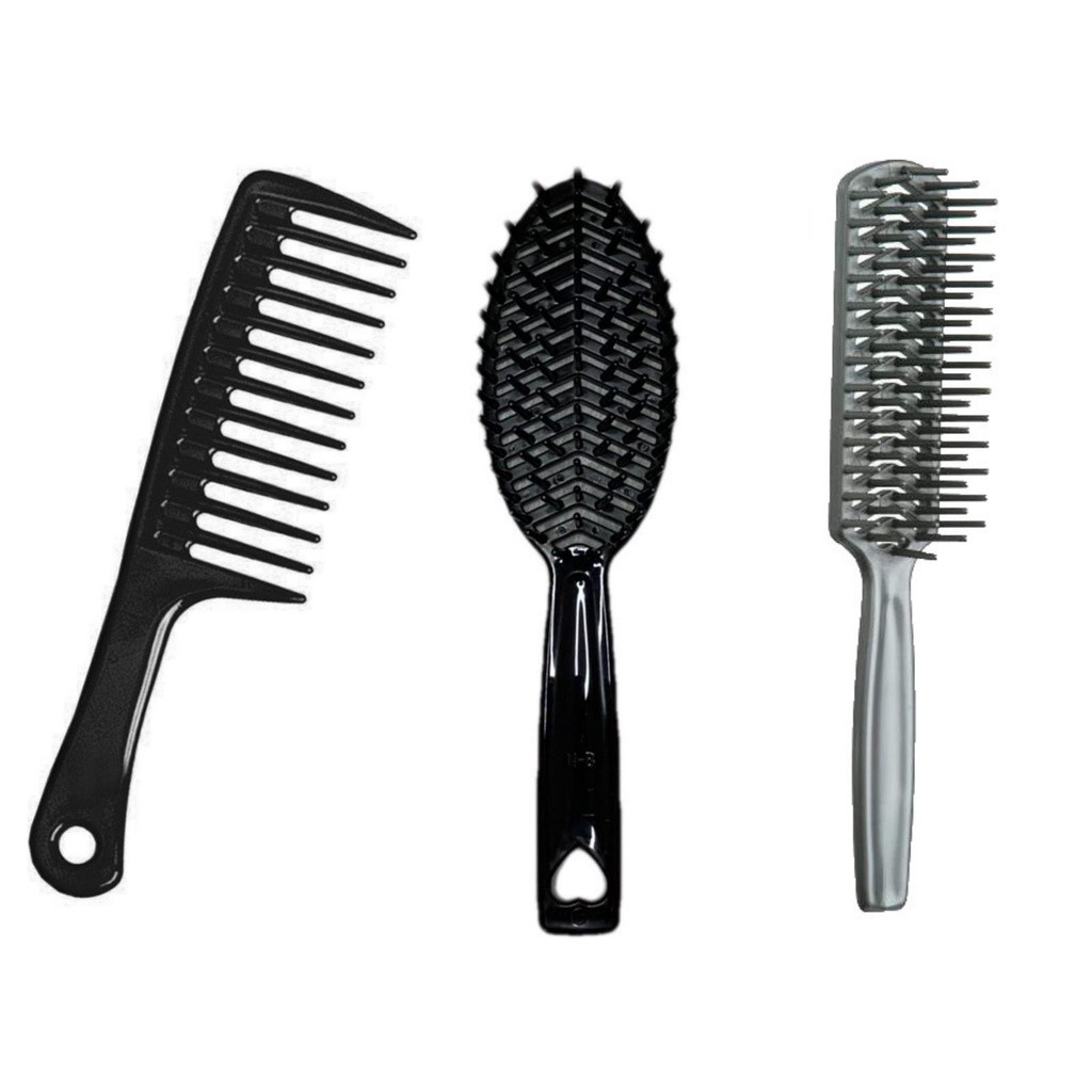 Kit Escova E Pente 3 PCS  Escova Perola Jacaré Pente Desembaraçador Cabelo Cacheado Liso