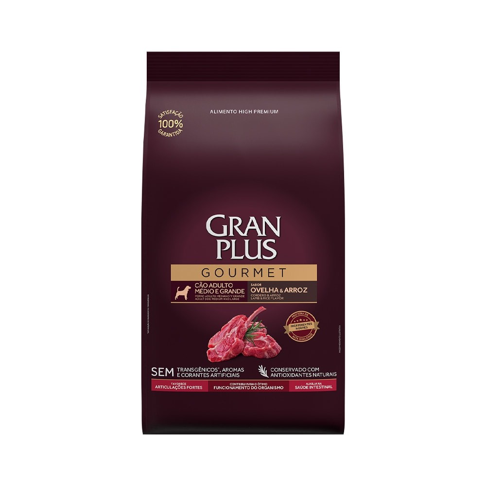 Ração GranPlus Gourmet Cachorro Adultos Raças Médias e Grandes Ovelha e Arroz  3kg em Oferta na Shopee