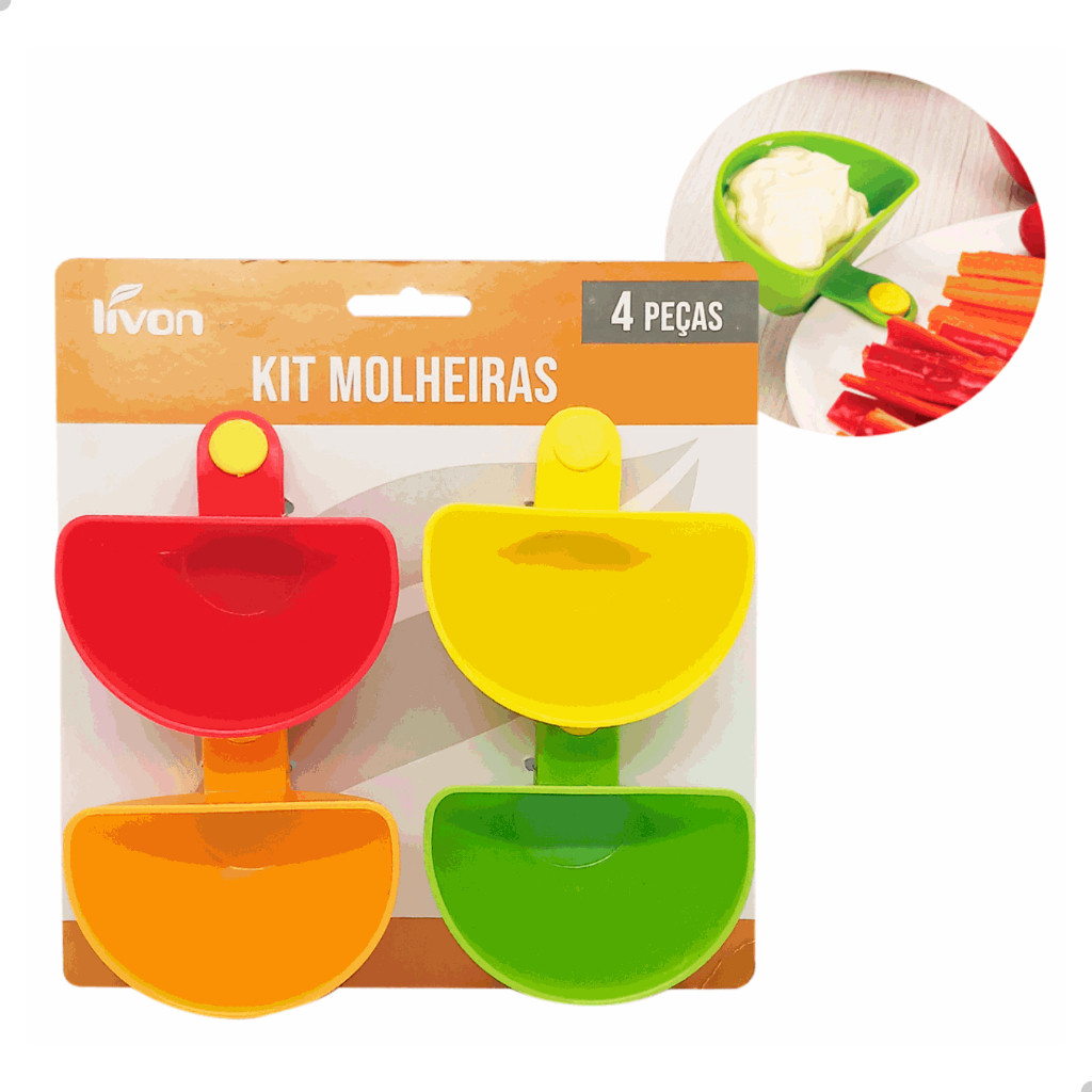 Porta Molhos 4 Peças Kit Molheiras com Presilhas Livon 6074