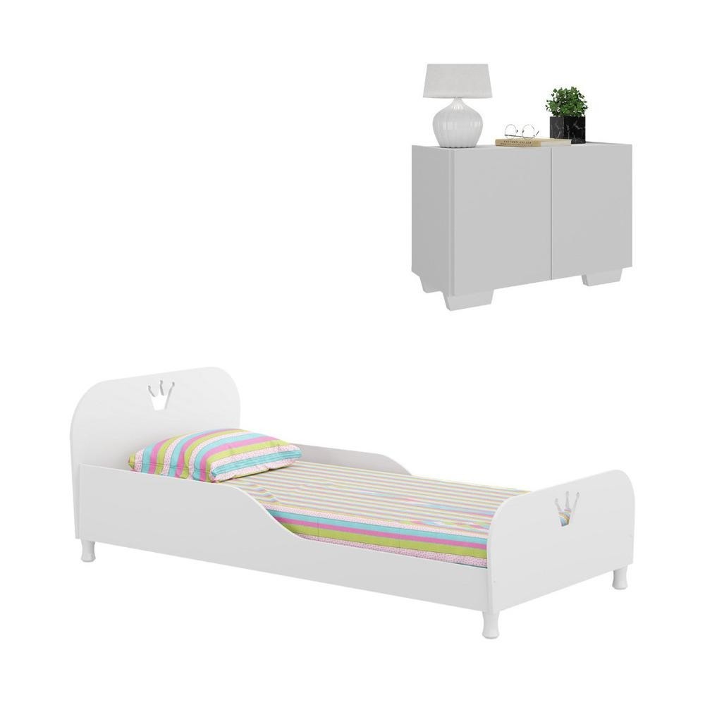 Cama Infantil para Colchão 70 x 150 cm e Mesa de Cabeceira 2 Portas Multimóveis MP4171 - Mom & Baby