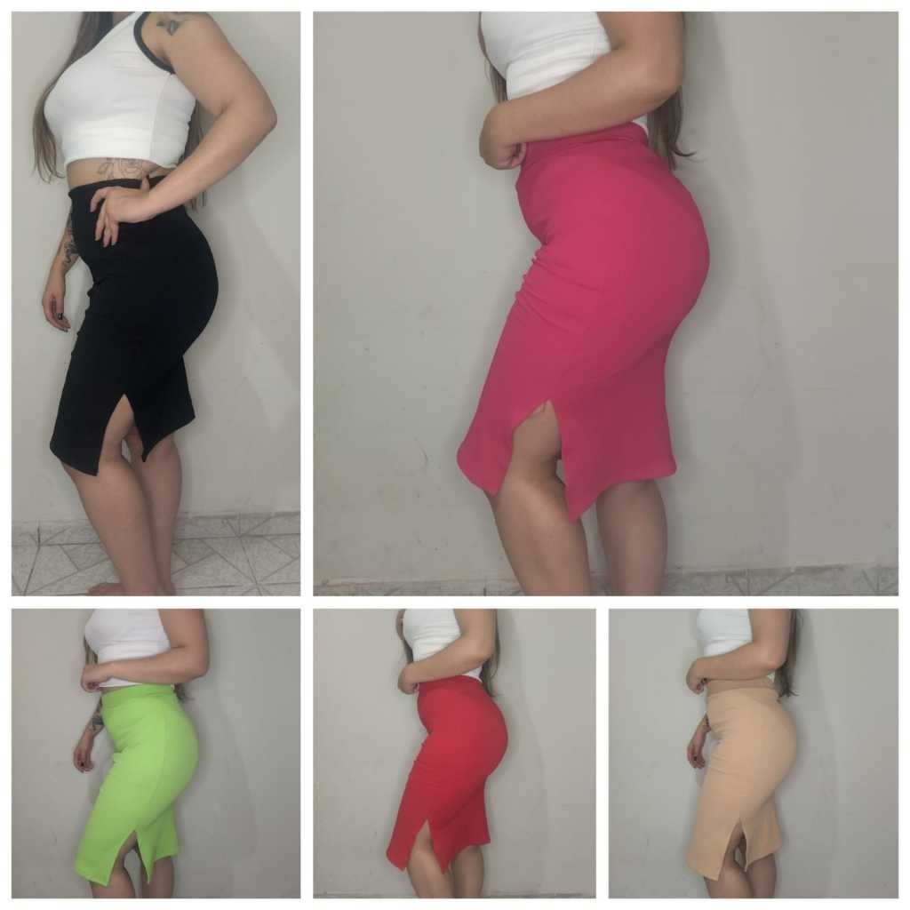 Conjunto Feminino Canelado Anarruga Blusinha e Saia Midi Slim Fit Blogueira Elegante