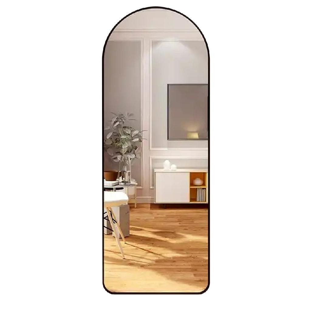 Espelho Oval Chão Suporte Corpo Inteiro Preto 100x30cm Luxo