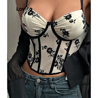 Lovito Sexy Regata Feminina Estampa Ditsy Floral com Fita Contrastante LNL40023