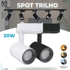 Trilho Spot LED para trilho eletrificado + Trilho Preto e Branco 20W Luz Branca Luz Neutra e Luz Amarela Bivolt