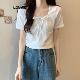 Lovito Camiseta Feminina Casual Com Laço Liso Na Frente LNE33224 (Branco)