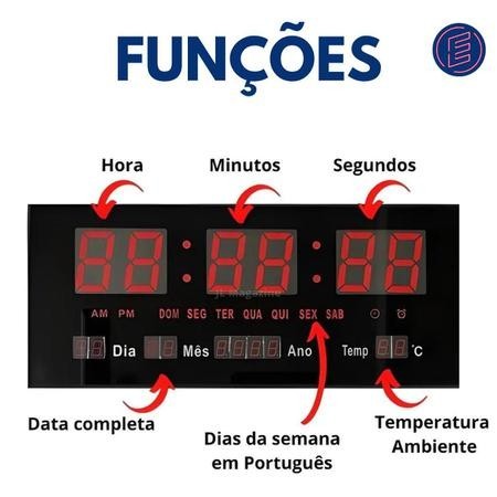 Relógio Parede Digital Led Grande Data Mês E Ano Temper 46cm LE-2111
