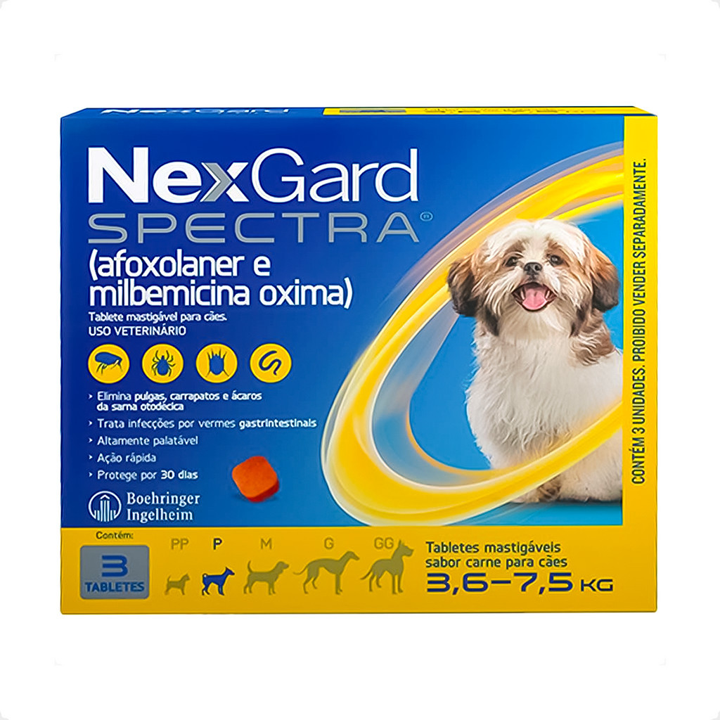 NexGard Spectra para Cães 3,6 a 7,5kg Antipulgas e Carrapatos - 3 Tabletes em Oferta na Shopee