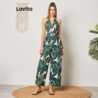 Lovito Boho Macacão Feminino Tropical Cruzado com Recorte LBL08259