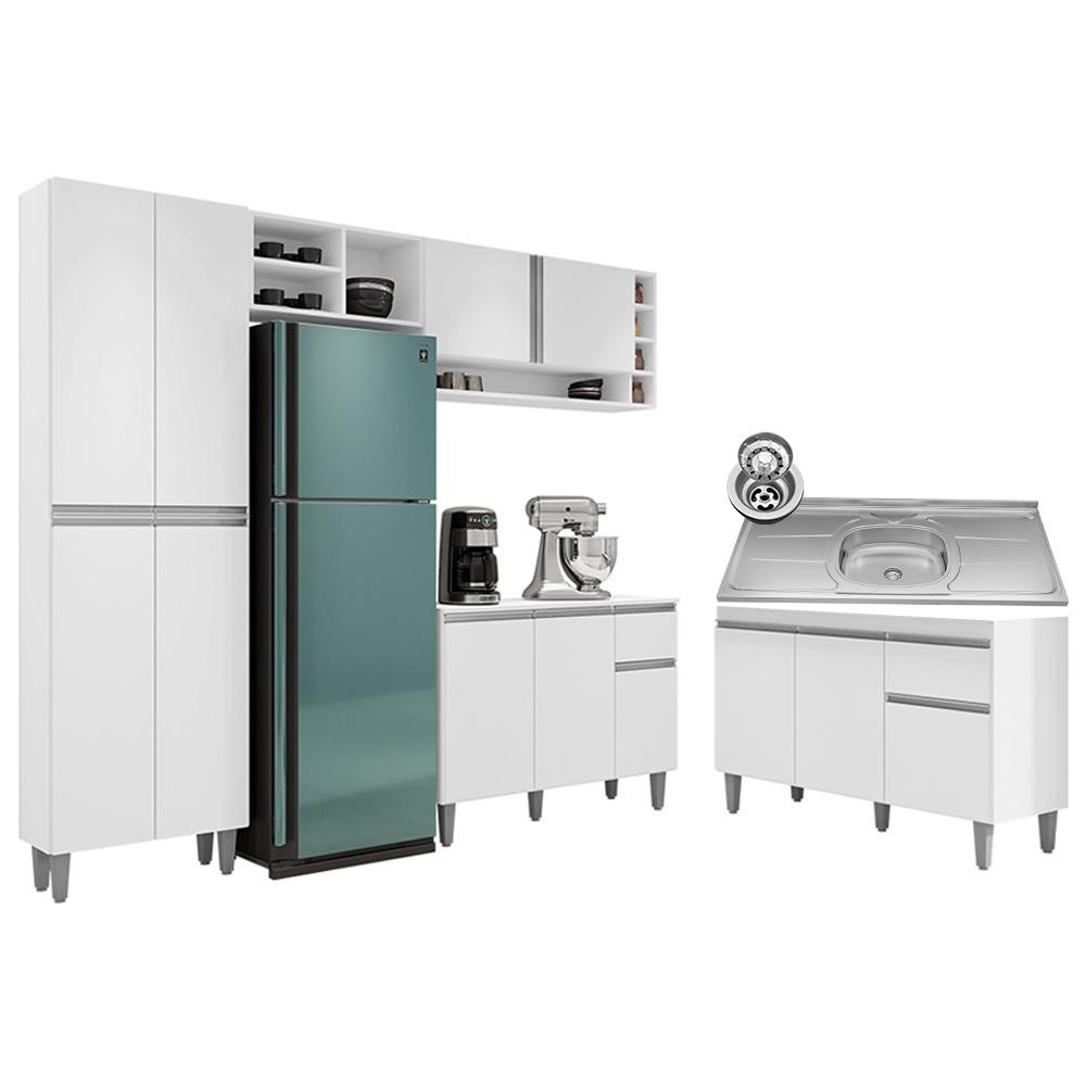 Cozinha Compacta Vanessa e Balcão Gabinete Com Pia Tatiane 120cm Branco - AJL Móveis em Oferta na Shopee