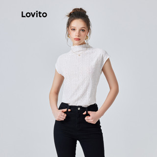Lovito Casual Camiseta Jacquard com Bordado de Entremeio para Mulheres L74ED064