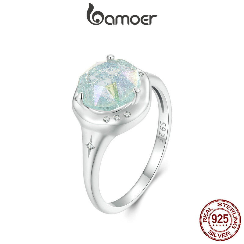 Bamoer 925 Sterling Sliver Ring Verde Zircon Jóias De Moda Requintada Presentes Para Mulheres