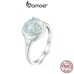 Bamoer 925 Sterling Sliver Ring Verde Zircon Jóias De Moda Requintada Presentes Para Mulheres