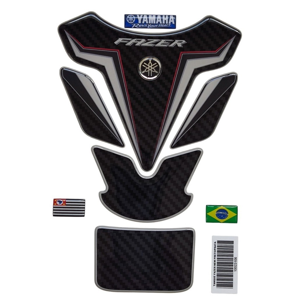 Adesivo Protetor Tanque Yamaha Fazer  Preto/Prata/Verm