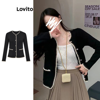 Lovito Casual Cardigã Feminino Liso com Trança e Botão L73AD109