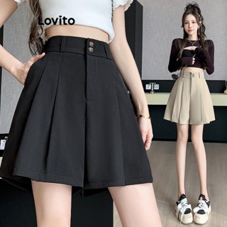 Lovito Shorts Casuais Com Botão De Bolso Liso Para Mulheres LNE50333