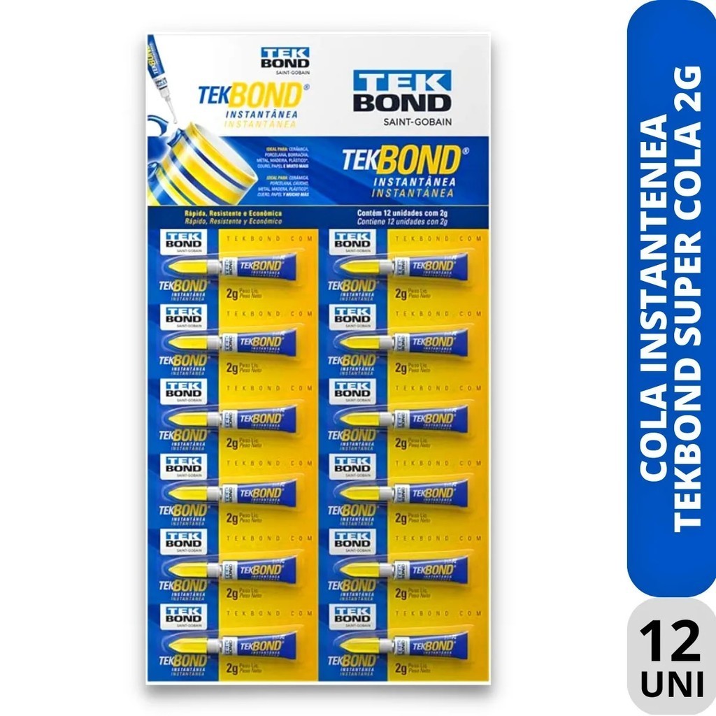 ADESIVO/COLA INSTANTANEA SUPER COLA C/12 PCS 2G NA CARTELA TEK BOND