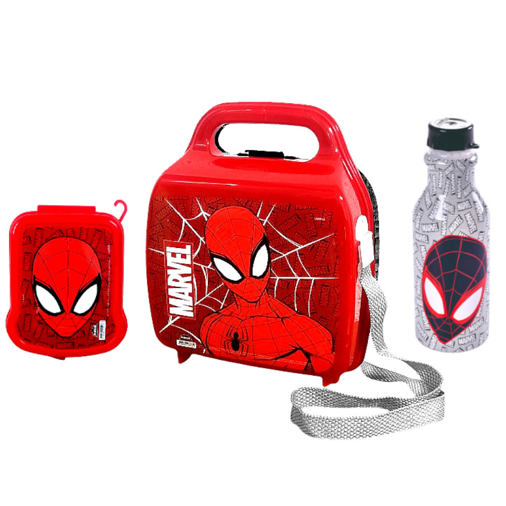 Kit Homem Aranha Marvel Lancheira Sanduicheira e Garrafa Plasútil
