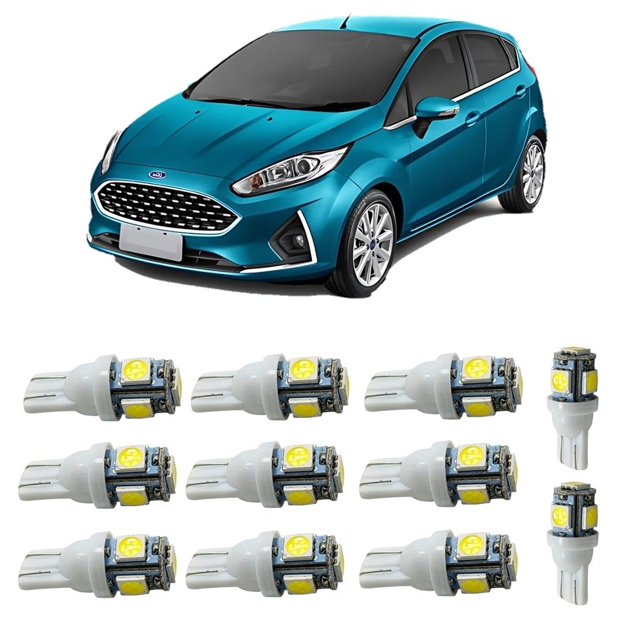 Kit Led Interno Externo New Fiesta Teto Placa Ré Farolete