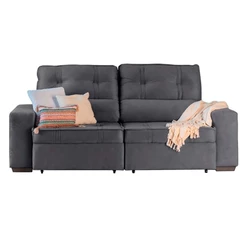 Sofá 3 Lugares Retrátil e Reclinável com Baú Lottus Suede Grafite