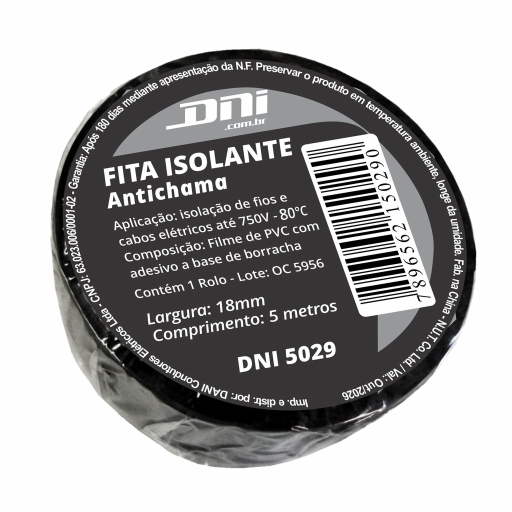 Kit 10 Fitas Isolante Pretas 5m - DNI 5029