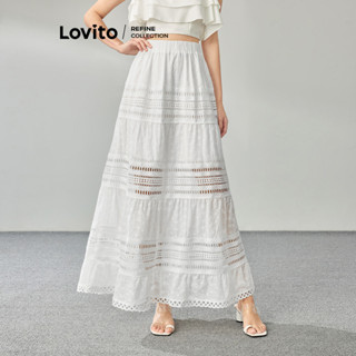 (Lovito Refine) Saia de renda casual com corte simples para mulheres LR1LD043 em Oferta na Shopee