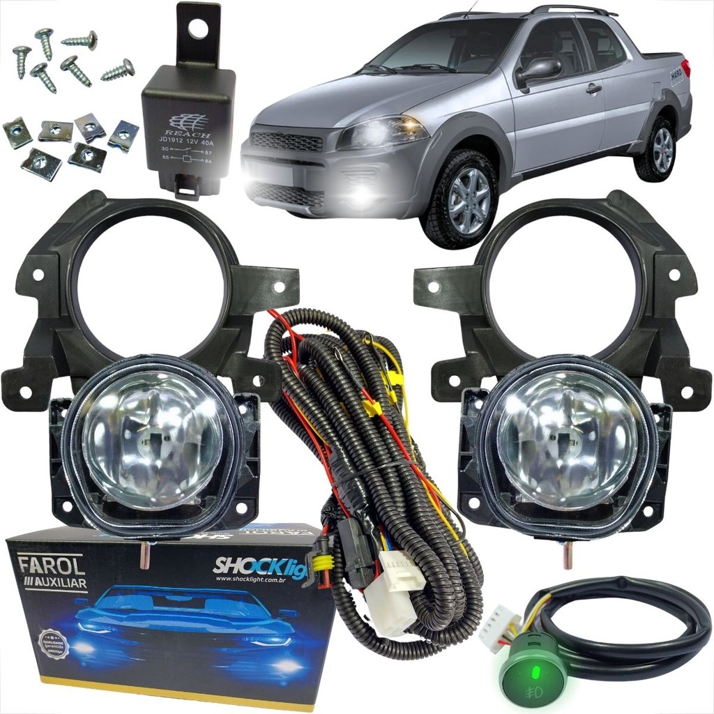 KIT FAROL DE MILHA NEBLINA AUXILIAR FIAT STRADA WORKING DE 2014 À 2020 BOTAO MODELO UNIVERSAL