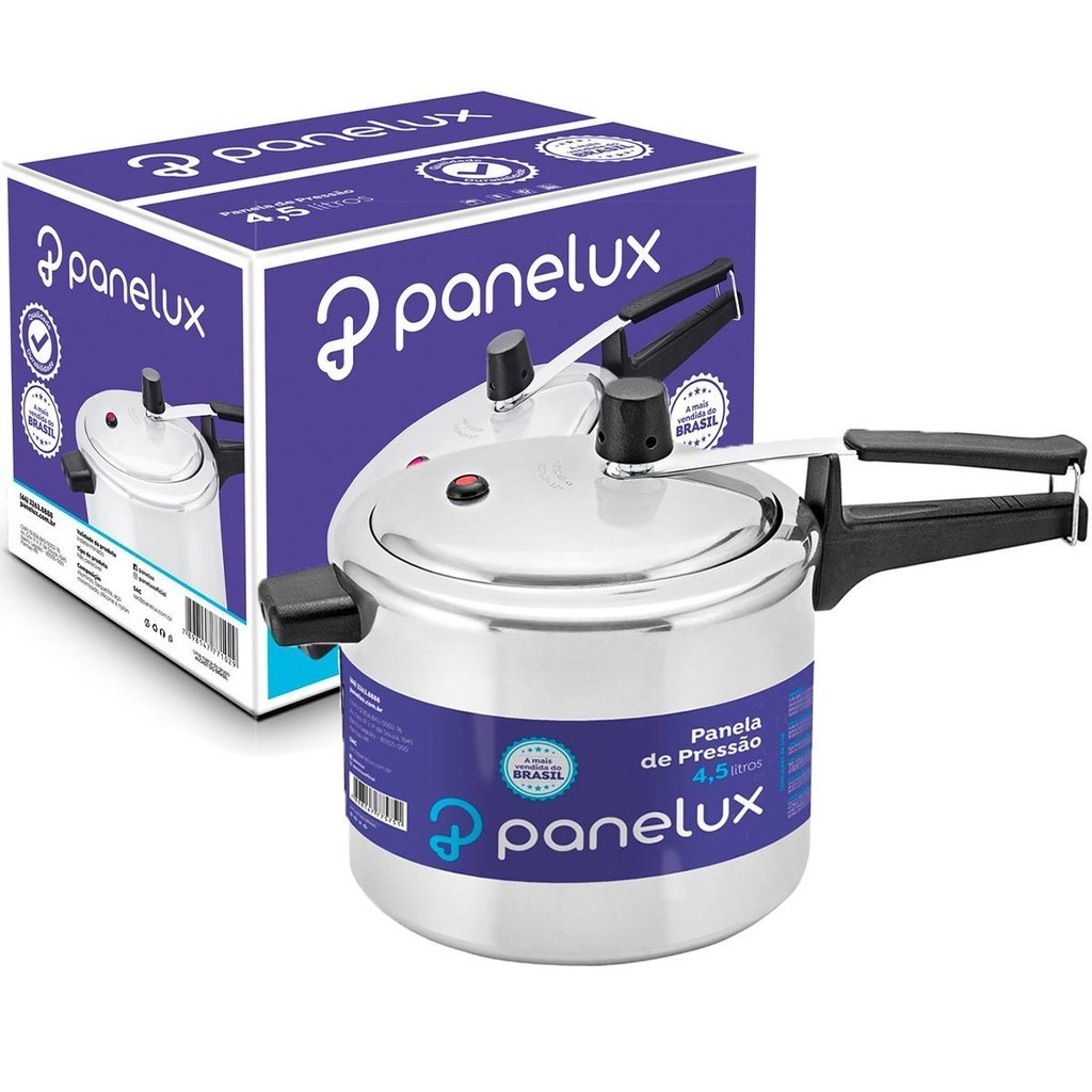 Panela de Pressão 4,5 Litros Classic Polida Alumínio Fechamento Interno Cabo Alça Baquelite Panelux