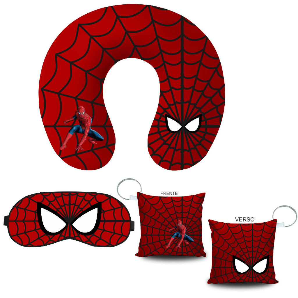 Almofada de Pescoço Tapa Olho e Chaveiro Homem Aranha Presente Lembrancinha kit viagem