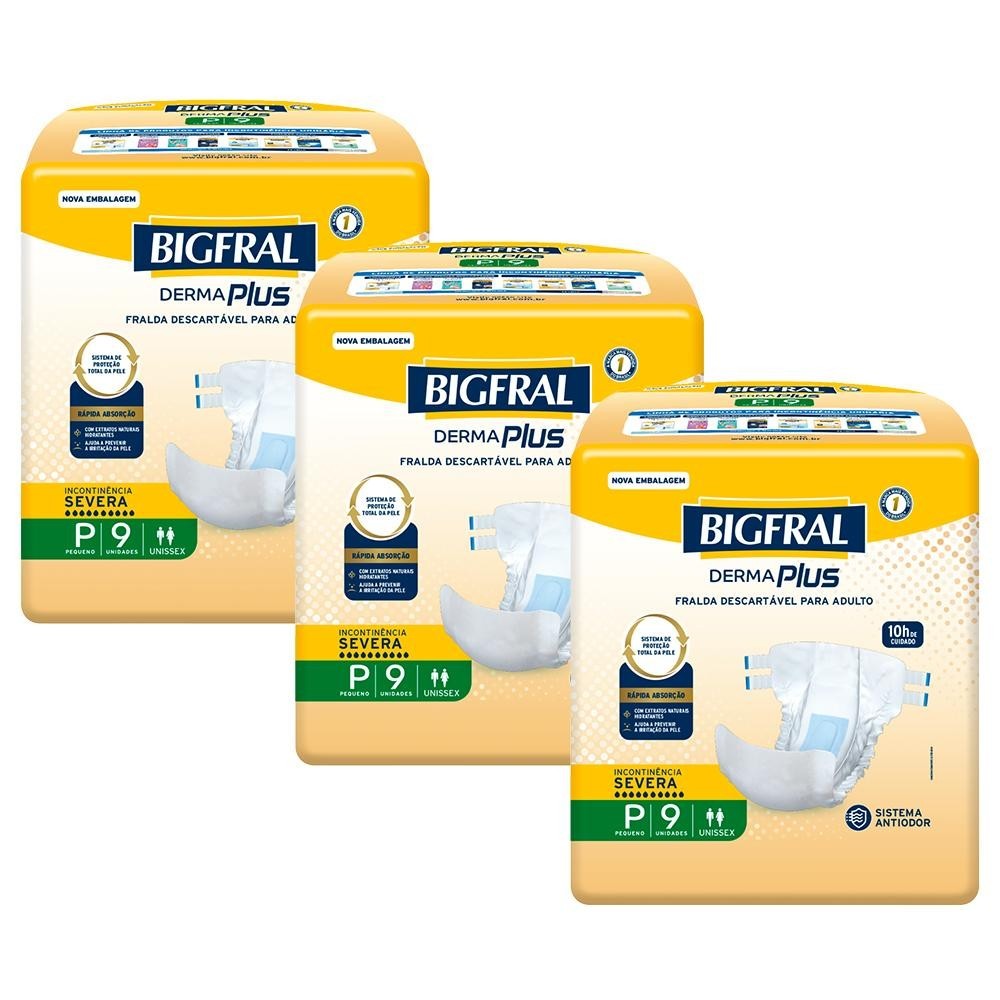 Kit 3 Fraldas Geriátricas Bigfral Derma Plus P com 9un cada em Oferta na Shopee