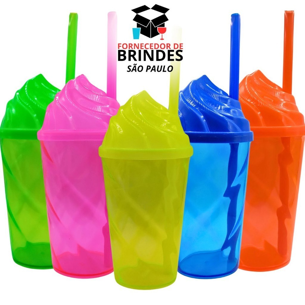KIT 10 COPOS TWISTER 300ML TRANSLUCIDO COM TAMPA CHANTILLY E CANUDO PARA ADESIVAR E PERSONALIZAR em Oferta na Shopee
