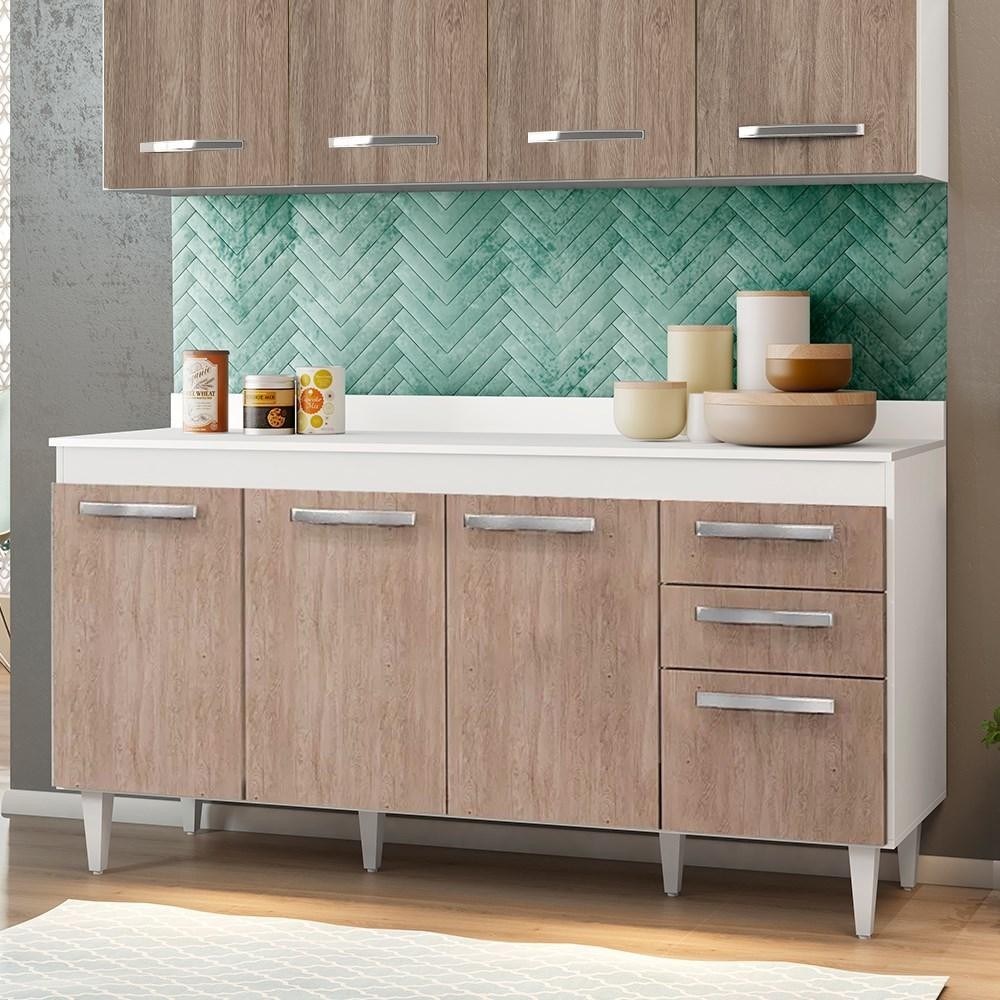 Balcão 150cm Com Tampo Lisboa 4pts 2gav Branco/Castanho - Lumil Móveis em Oferta na Shopee