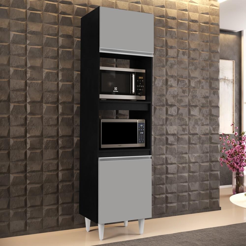Paneleiro Cozinha Torre Quente 56cm Colorado Preto/Cinza - Lumil Móveis em Oferta na Shopee