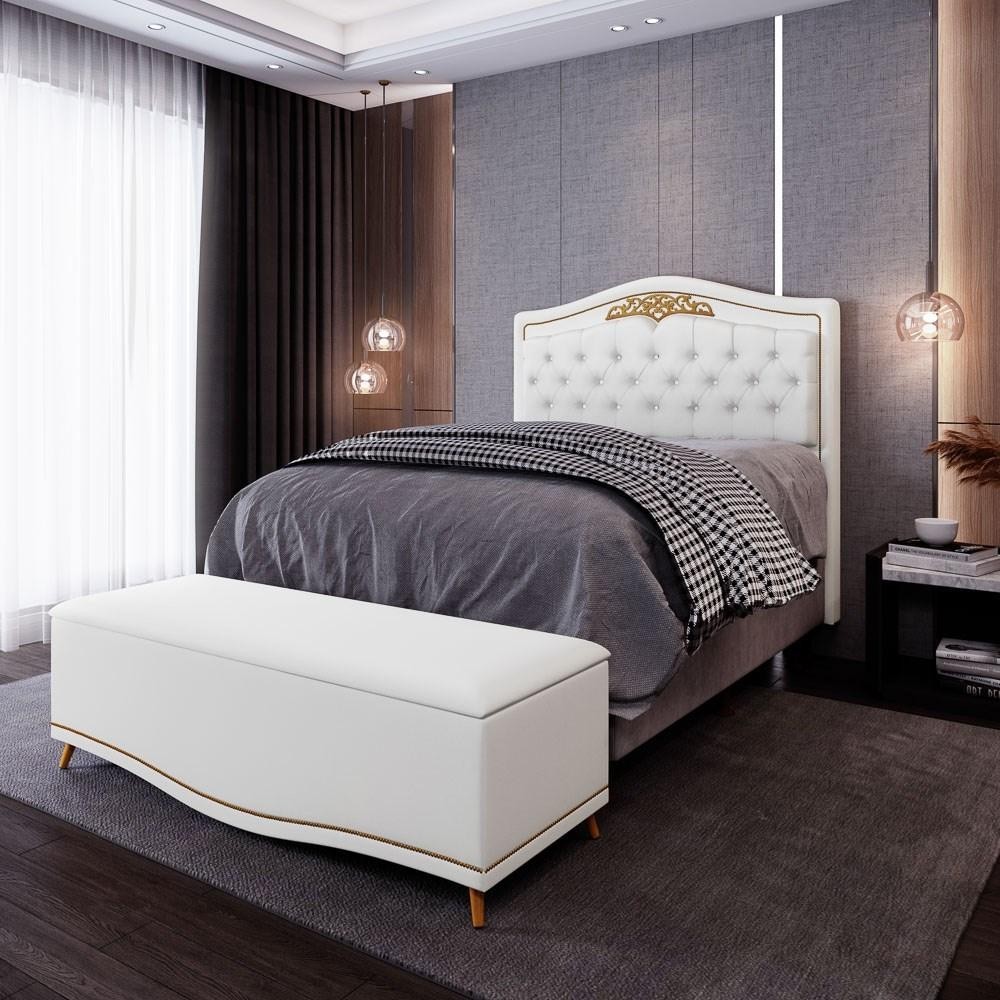 Cabeceira Cama Box Casal Queen 160cm Com Calçadeira Baú Imperial J02 Sintético Branco - Mpozenato em Oferta na Shopee