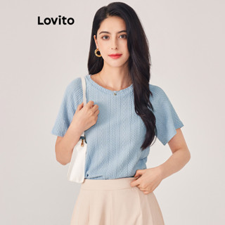 Lovito Casual Camiseta Feminina Floral Bordada L71ED026 (Azul Claro)